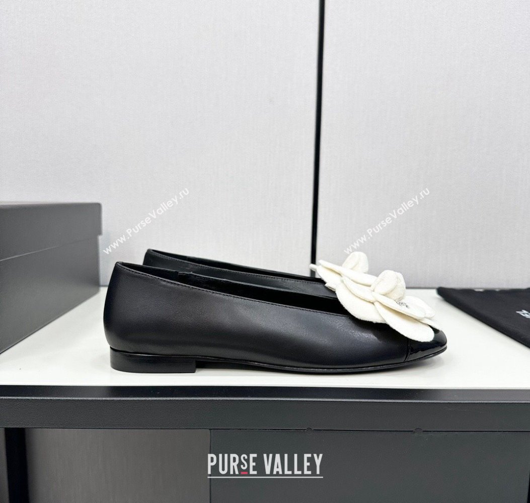 Chanel Lambskin Ballet Flats with Camellia Bloom Black 2024 CH112104 (KL-241121026)