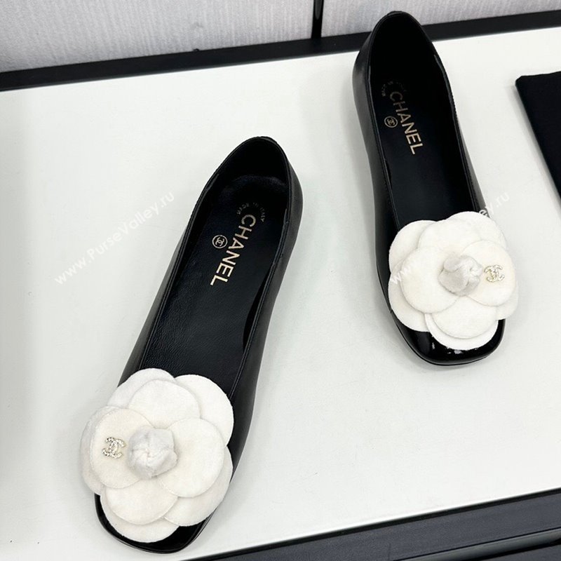 Chanel Lambskin Ballet Flats with Camellia Bloom Black 2024 CH112104 (KL-241121026)