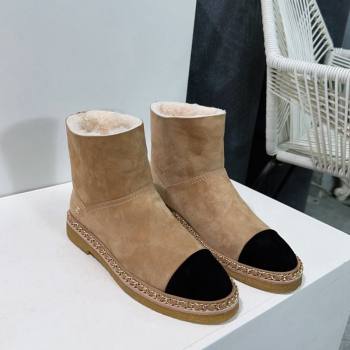 Chanel Suede Snow Boots with Chain Beige 2024 CH112105 (KL-241121035)