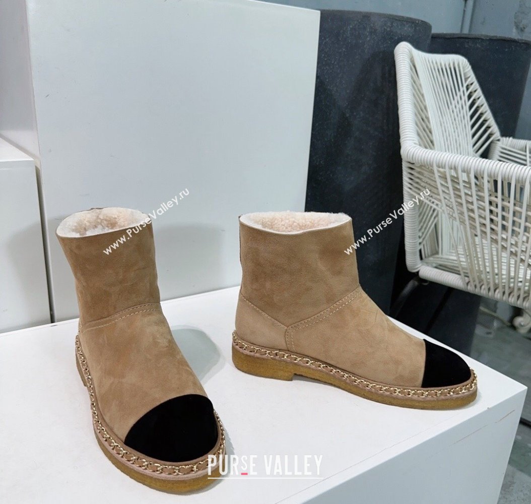 Chanel Suede Snow Boots with Chain Beige 2024 CH112105 (KL-241121035)