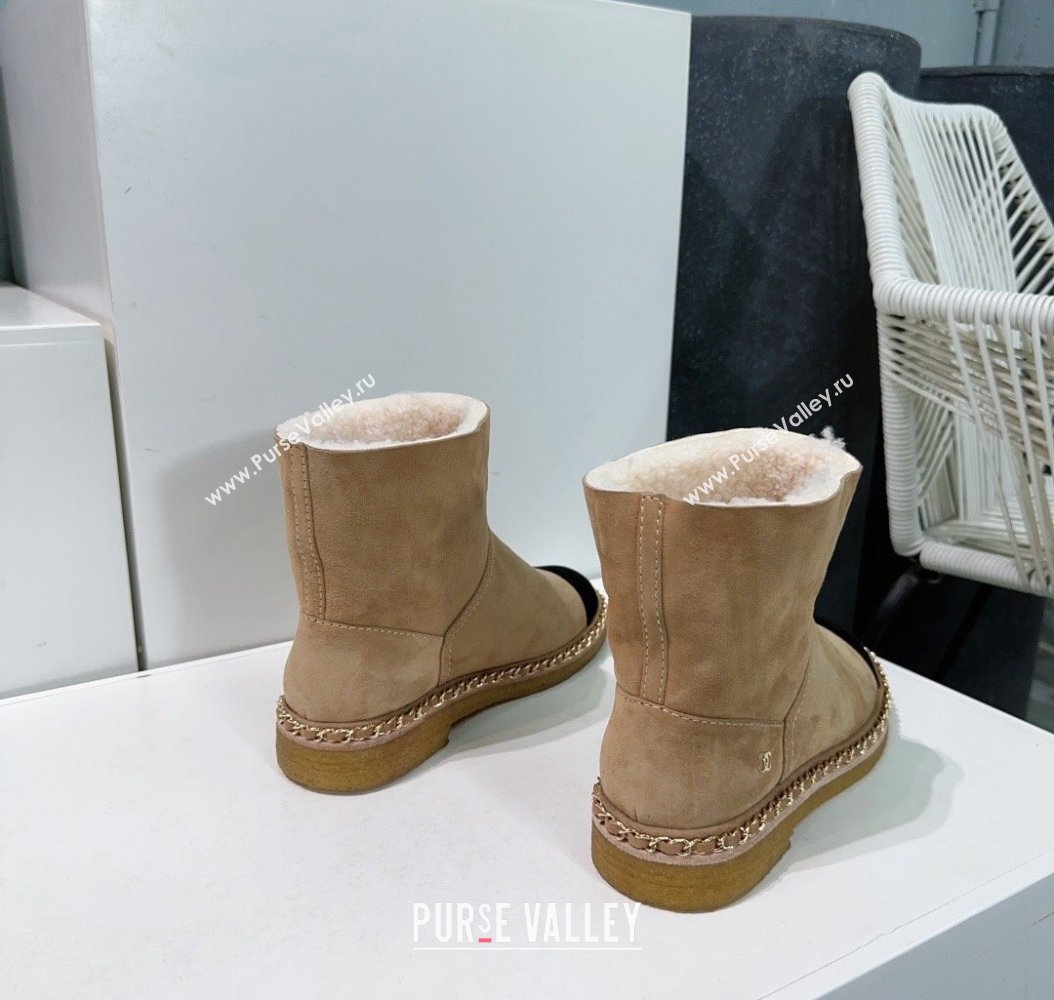 Chanel Suede Snow Boots with Chain Beige 2024 CH112105 (KL-241121035)