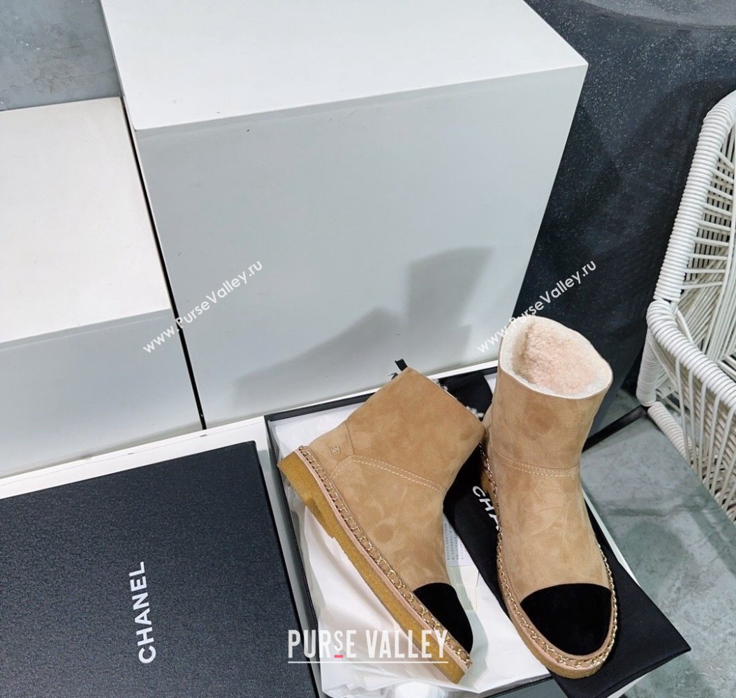 Chanel Suede Snow Boots with Chain Beige 2024 CH112105 (KL-241121035)