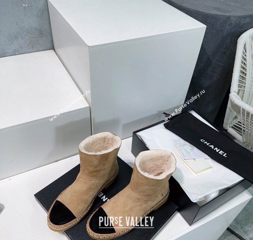 Chanel Suede Snow Boots with Chain Beige 2024 CH112105 (KL-241121035)