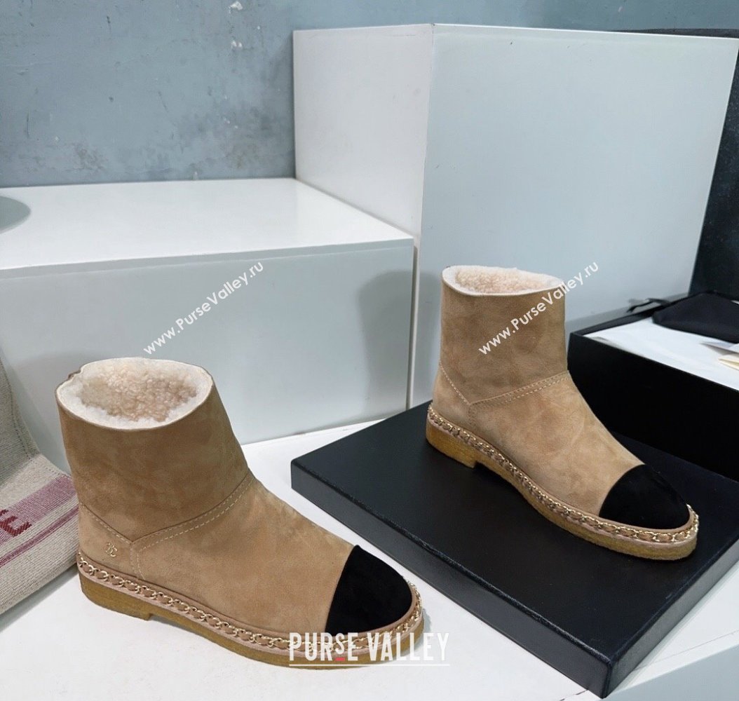 Chanel Suede Snow Boots with Chain Beige 2024 CH112105 (KL-241121035)