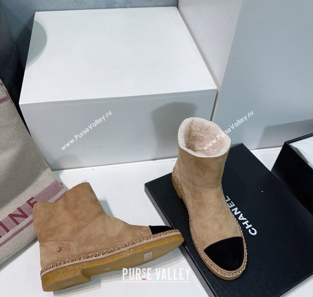 Chanel Suede Snow Boots with Chain Beige 2024 CH112105 (KL-241121035)