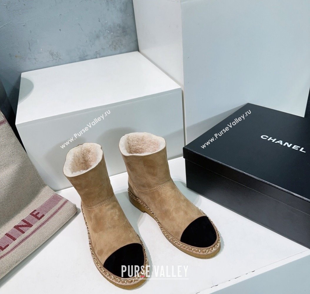 Chanel Suede Snow Boots with Chain Beige 2024 CH112105 (KL-241121035)