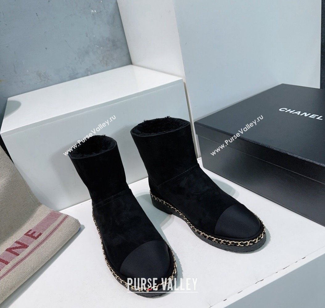 Chanel Suede Snow Boots with Chain Black 2024 CH112105 (KL-241121036)