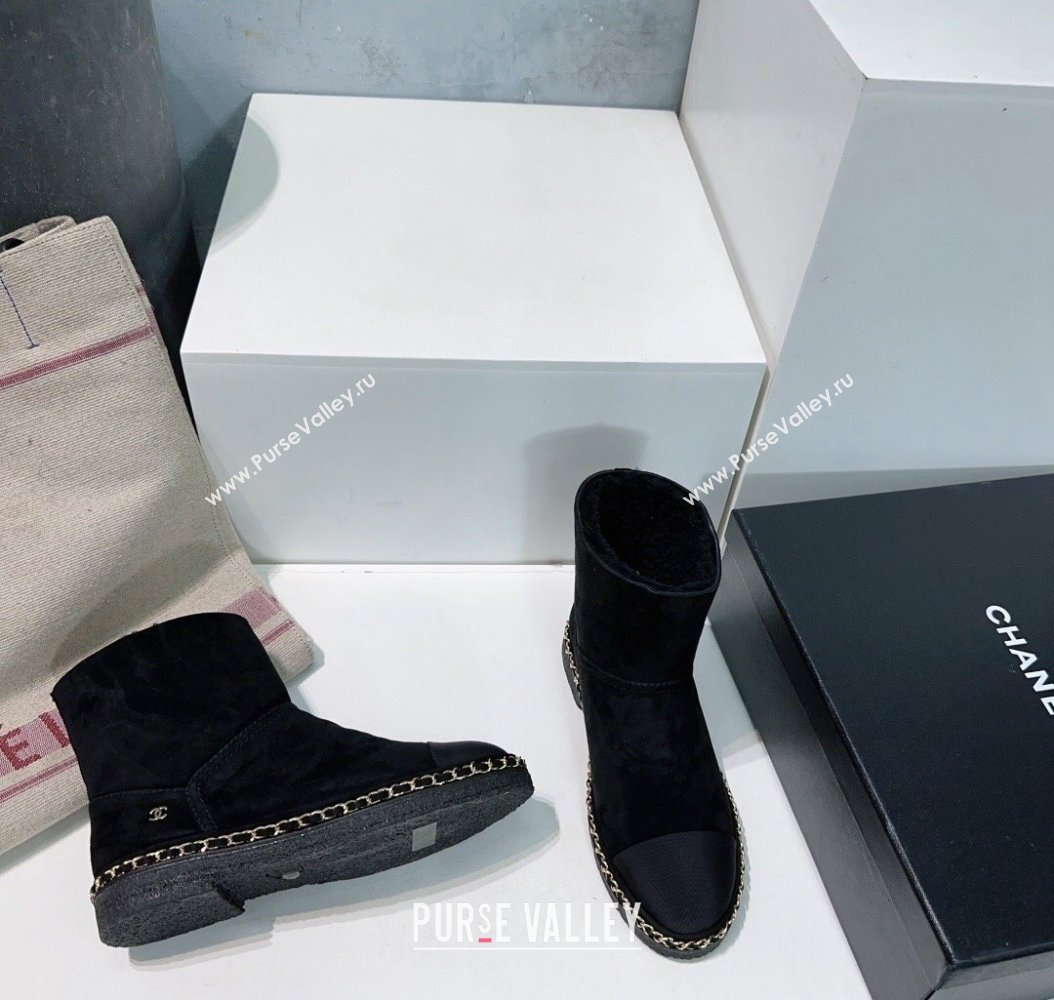 Chanel Suede Snow Boots with Chain Black 2024 CH112105 (KL-241121036)