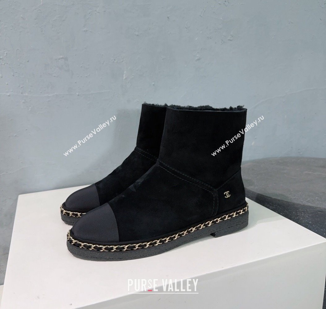 Chanel Suede Snow Boots with Chain Black 2024 CH112105 (KL-241121036)