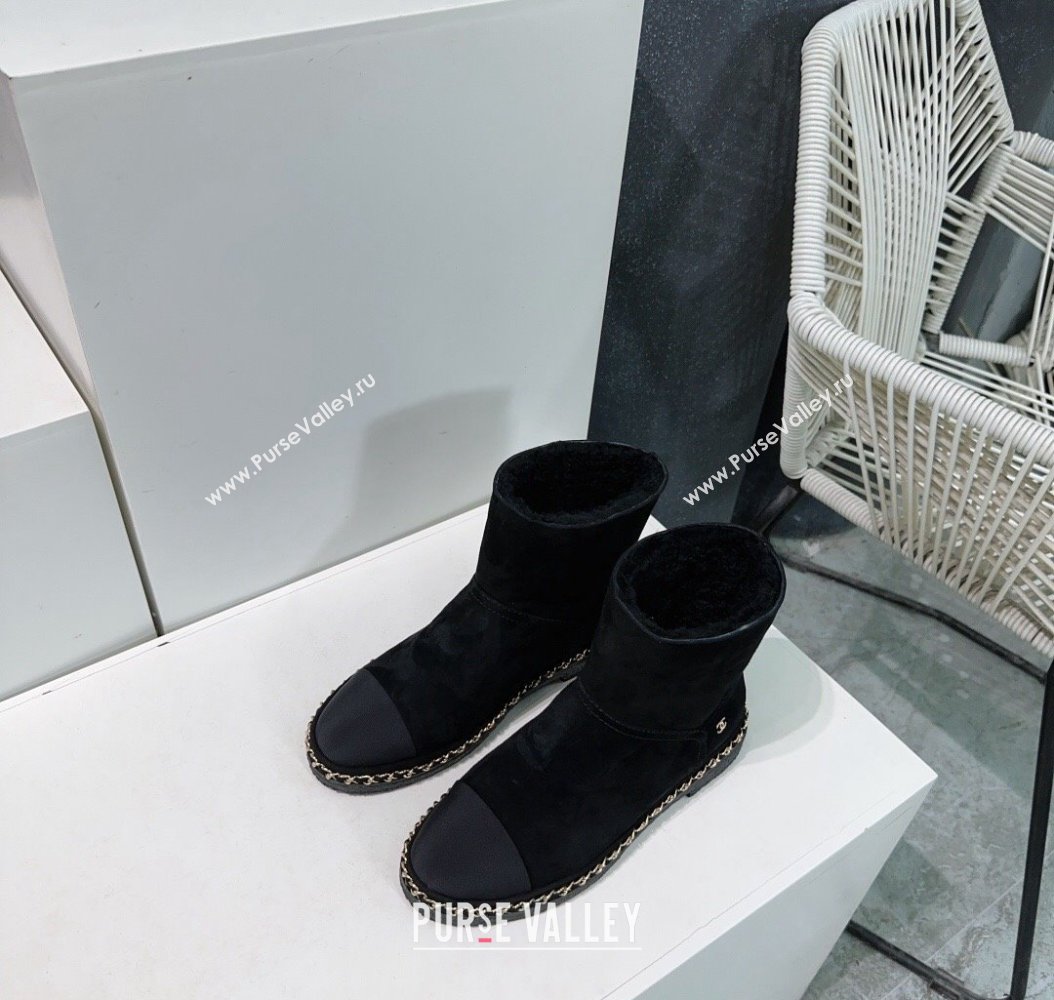 Chanel Suede Snow Boots with Chain Black 2024 CH112105 (KL-241121036)