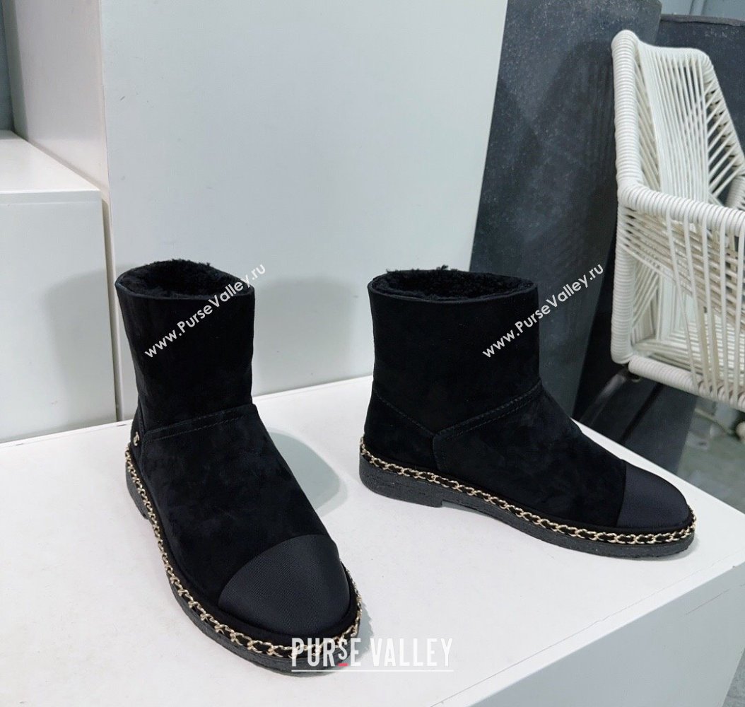 Chanel Suede Snow Boots with Chain Black 2024 CH112105 (KL-241121036)