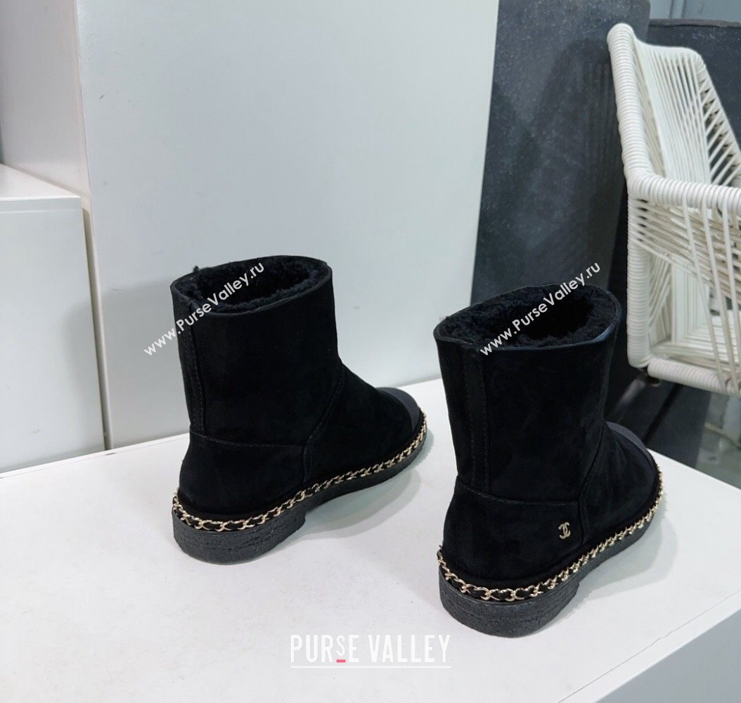 Chanel Suede Snow Boots with Chain Black 2024 CH112105 (KL-241121036)