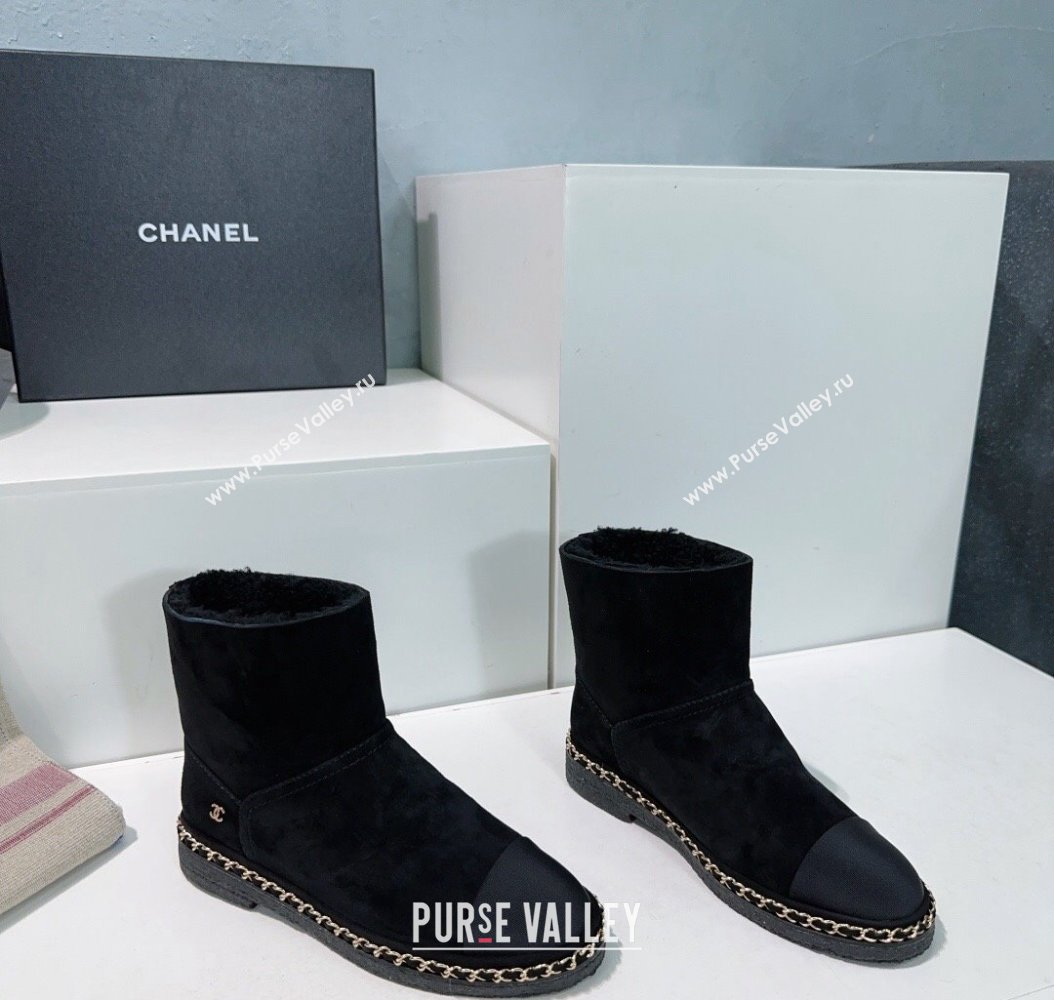 Chanel Suede Snow Boots with Chain Black 2024 CH112105 (KL-241121036)