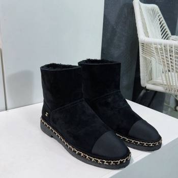 Chanel Suede Snow Boots with Chain Black 2024 CH112105 (KL-241121036)