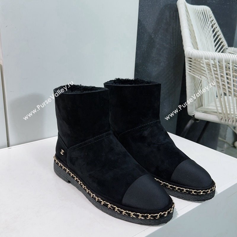 Chanel Suede Snow Boots with Chain Black 2024 CH112105 (KL-241121036)