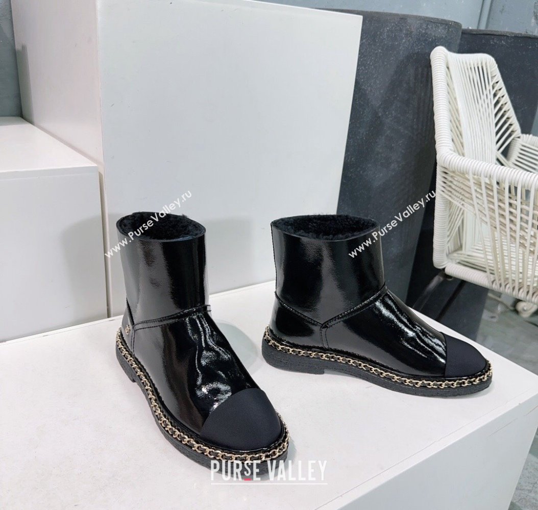 Chanel Oil Calfskin Snow Boots with Chain Black 2024 CH112105 (KL-241121037)