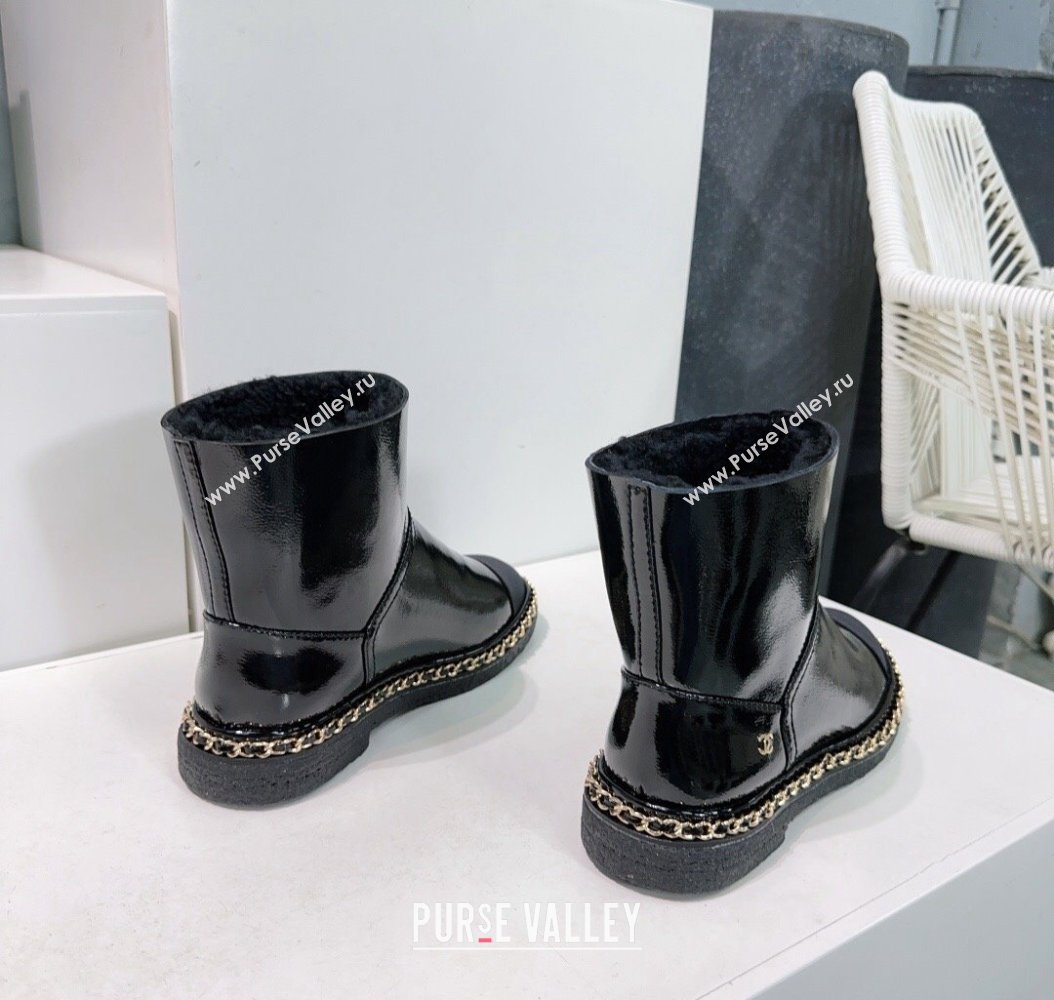 Chanel Oil Calfskin Snow Boots with Chain Black 2024 CH112105 (KL-241121037)