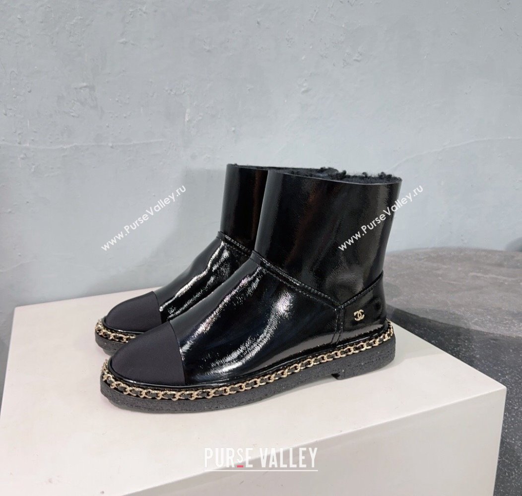 Chanel Oil Calfskin Snow Boots with Chain Black 2024 CH112105 (KL-241121037)