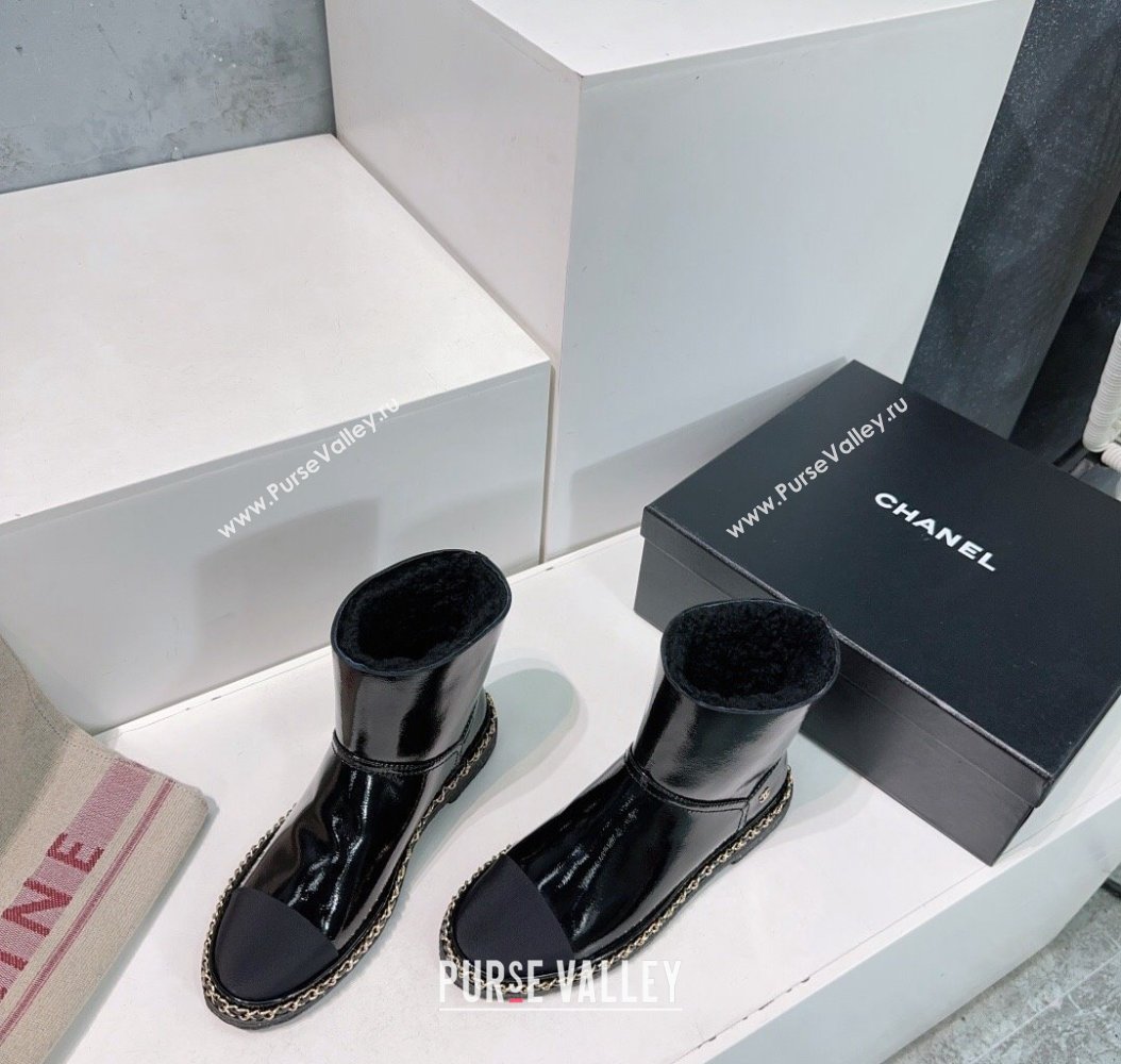 Chanel Oil Calfskin Snow Boots with Chain Black 2024 CH112105 (KL-241121037)