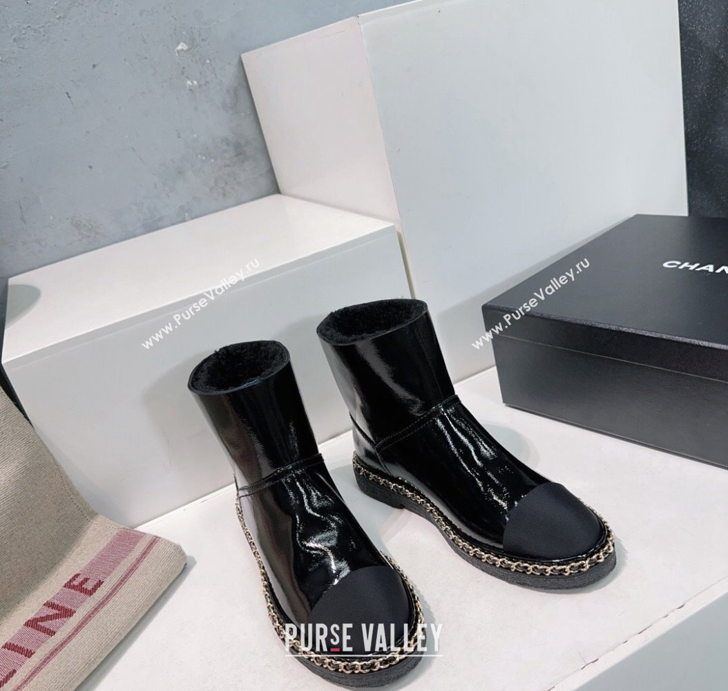 Chanel Oil Calfskin Snow Boots with Chain Black 2024 CH112105 (KL-241121037)