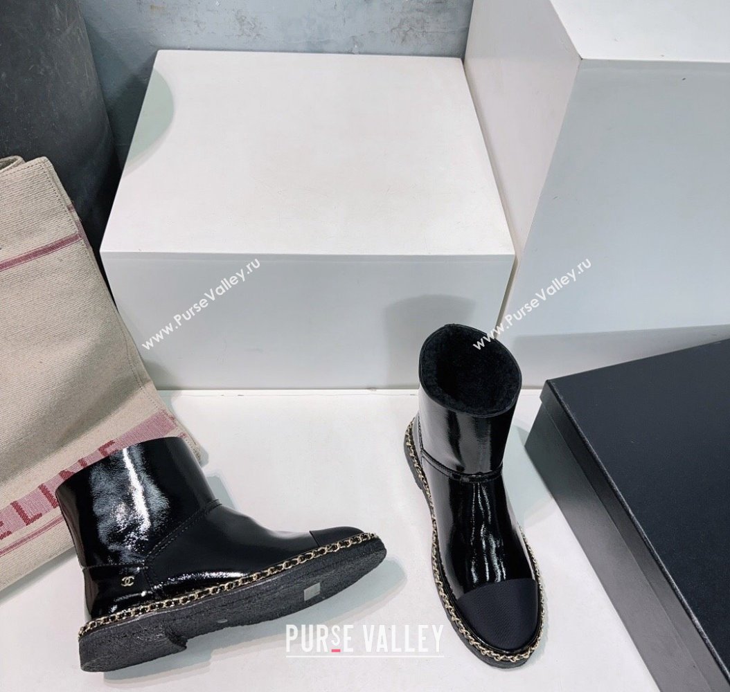 Chanel Oil Calfskin Snow Boots with Chain Black 2024 CH112105 (KL-241121037)