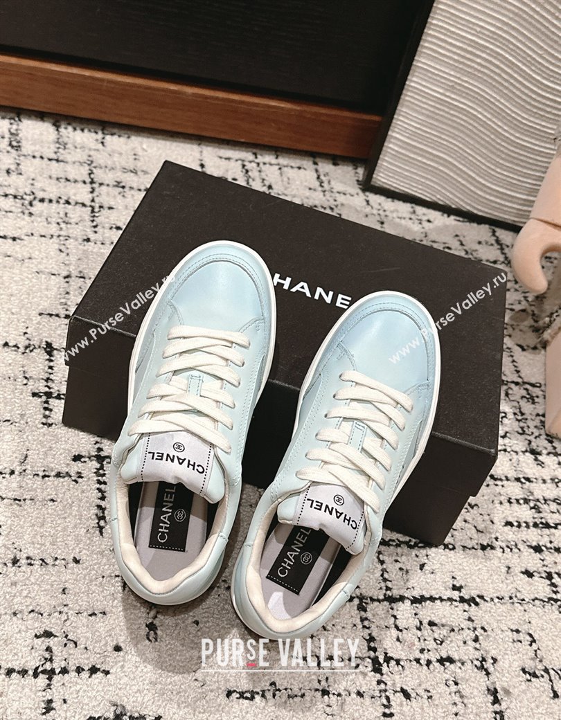 Chanel Printed Leather Sneakers Light Blue 2024 G46082 (KL-241120116)