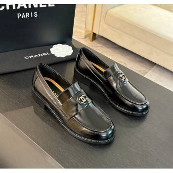 Chanel Shiny Calfskin Loafers with Circle CC Black 2024 G45988 (KL-2411120019)