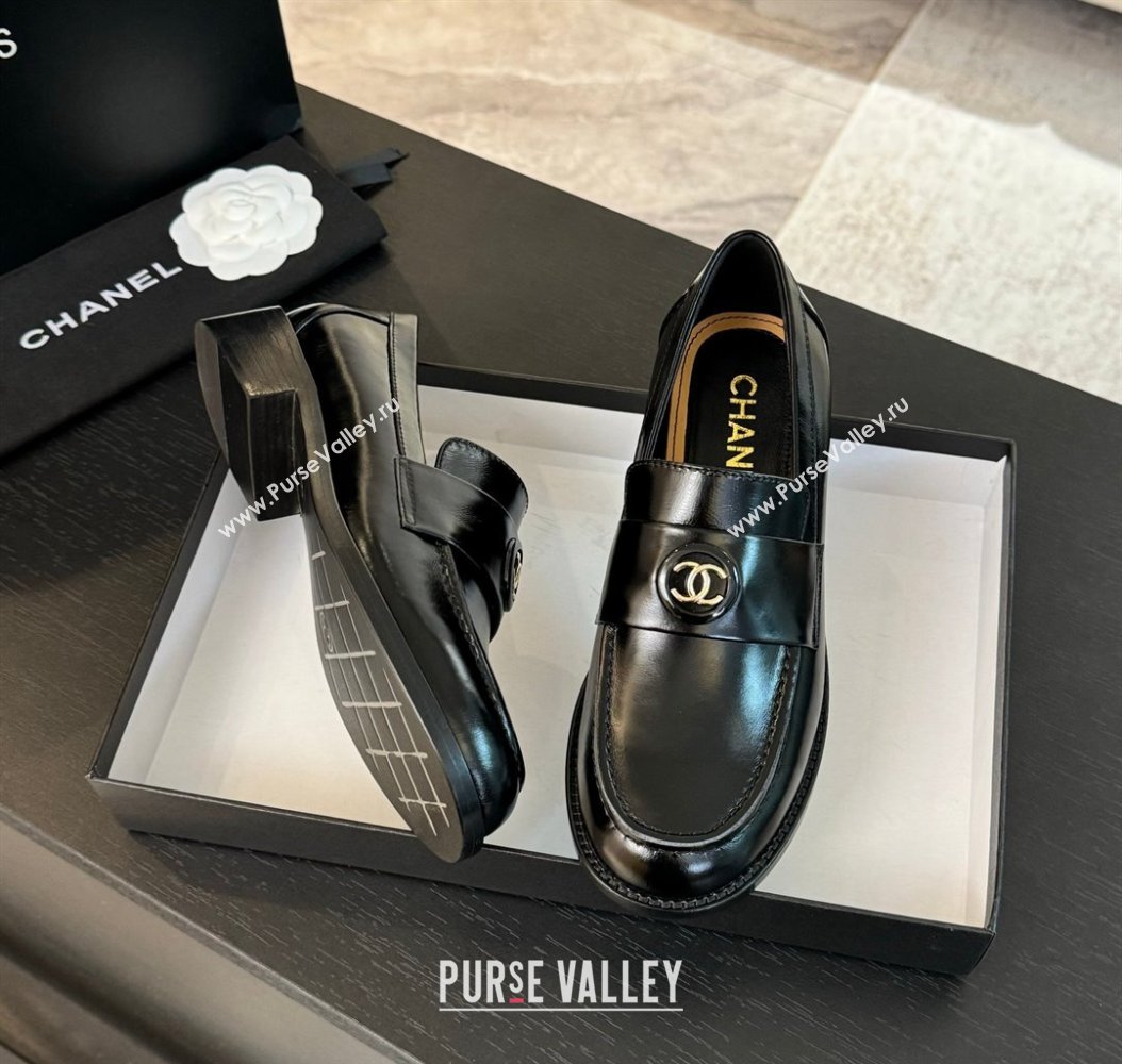 Chanel Shiny Calfskin Loafers with Circle CC Black 2024 G45988 (KL-2411120019)