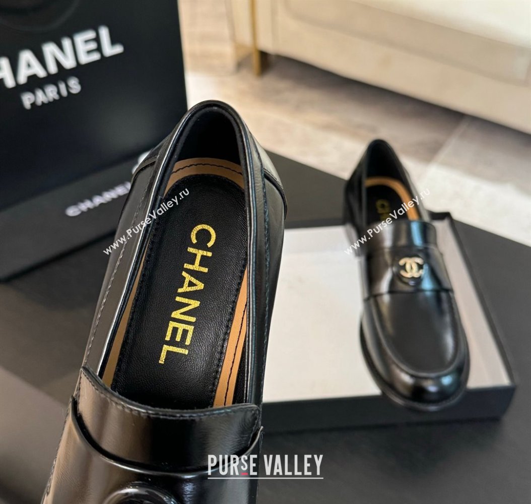 Chanel Shiny Calfskin Loafers with Circle CC Black 2024 G45988 (KL-2411120019)