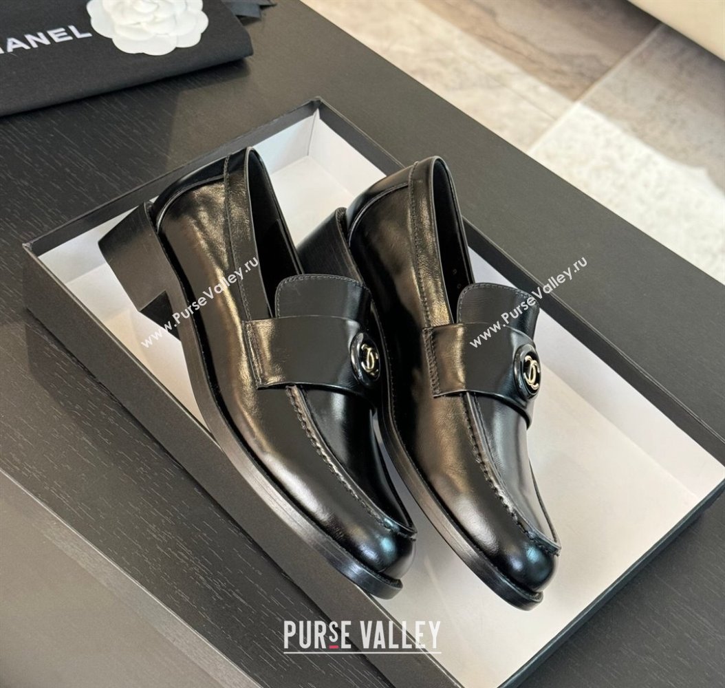 Chanel Shiny Calfskin Loafers with Circle CC Black 2024 G45988 (KL-2411120019)