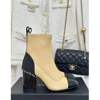 Chanel Calfskin Ankle Boots 8.5cm with Chain Beige 2024 CH112107 (KL-241121041)