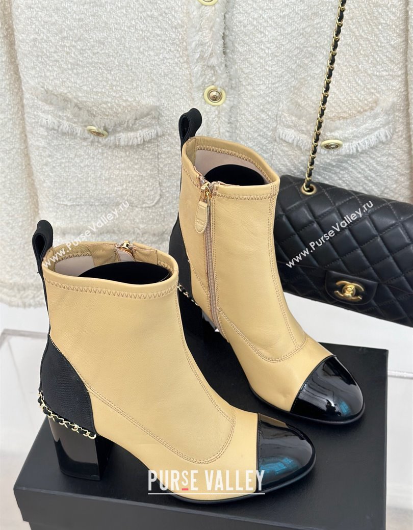 Chanel Calfskin Ankle Boots 8.5cm with Chain Beige 2024 CH112107 (KL-241121041)