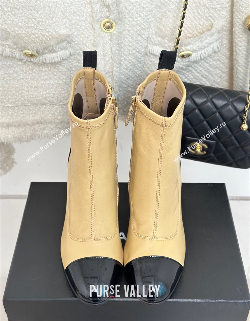 Chanel Calfskin Ankle Boots 8.5cm with Chain Beige 2024 CH112107 (KL-241121041)