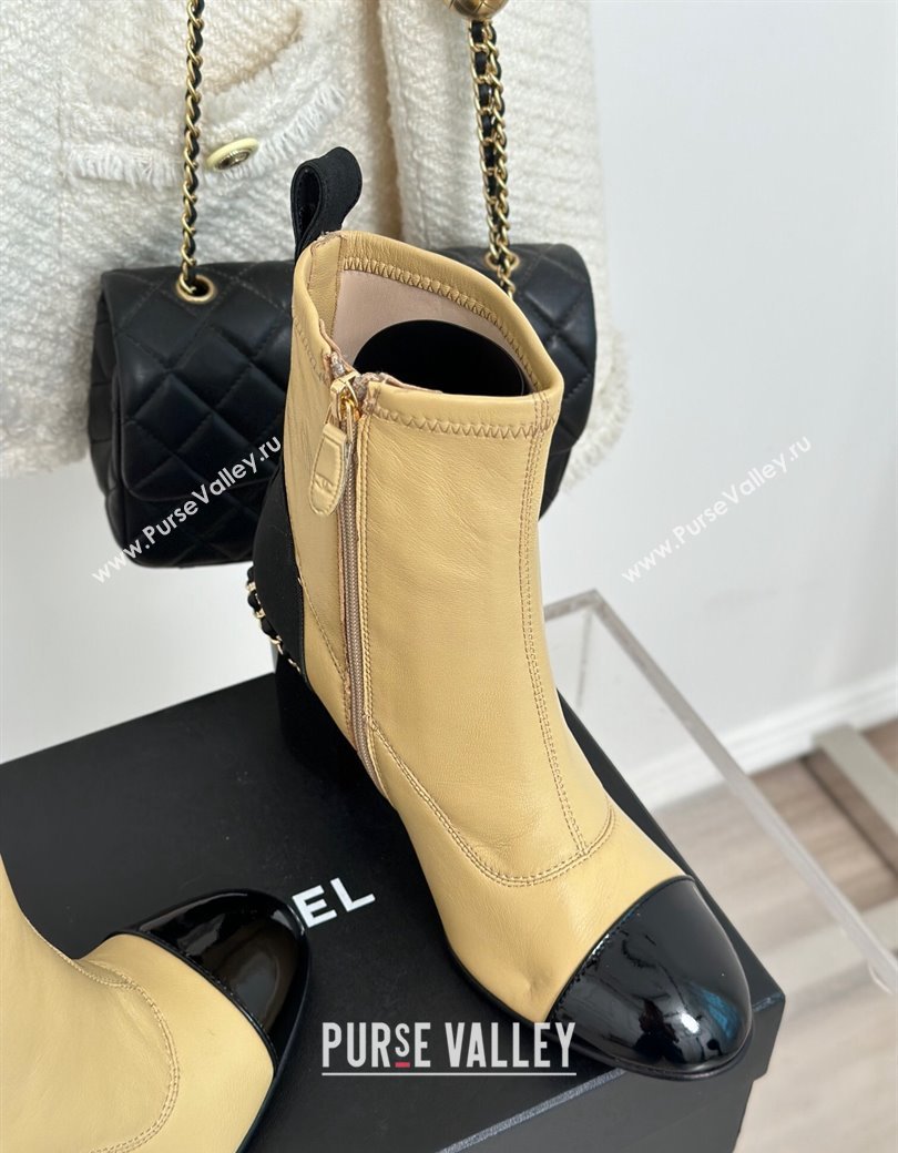 Chanel Calfskin Ankle Boots 8.5cm with Chain Beige 2024 CH112107 (KL-241121041)