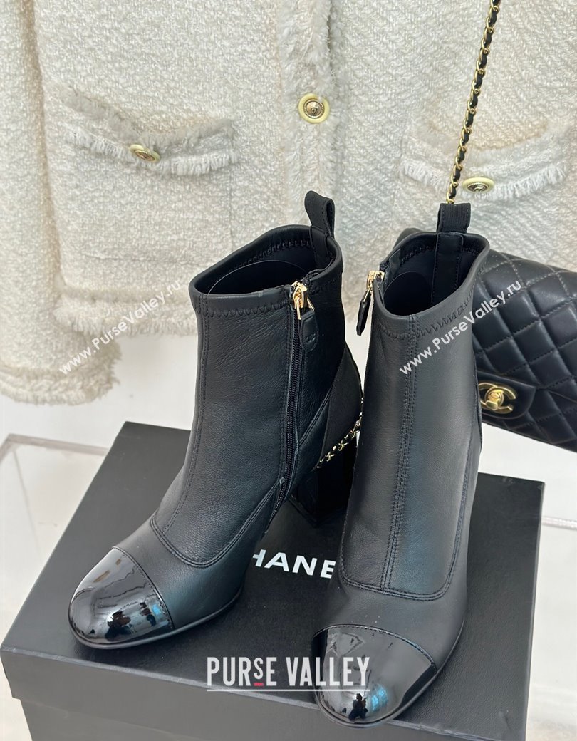 Chanel Calfskin Ankle Boots 8.5cm with Chain Black 2024 CH112107 (KL-241121042)