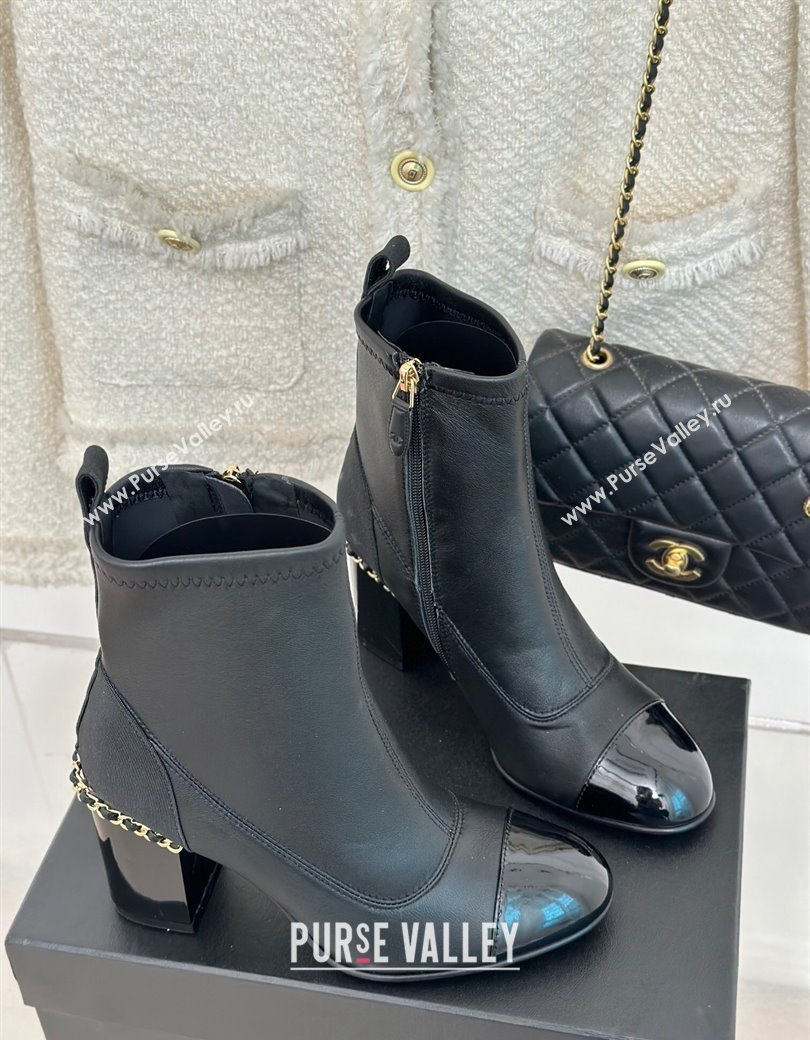 Chanel Calfskin Ankle Boots 8.5cm with Chain Black 2024 CH112107 (KL-241121042)