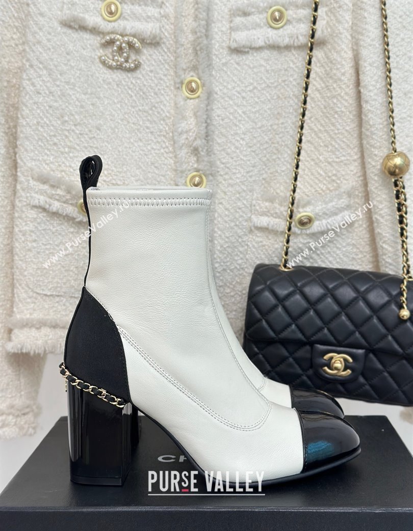 Chanel Calfskin Ankle Boots 8.5cm with Chain White 2024 CH112107 (KL-241121043)