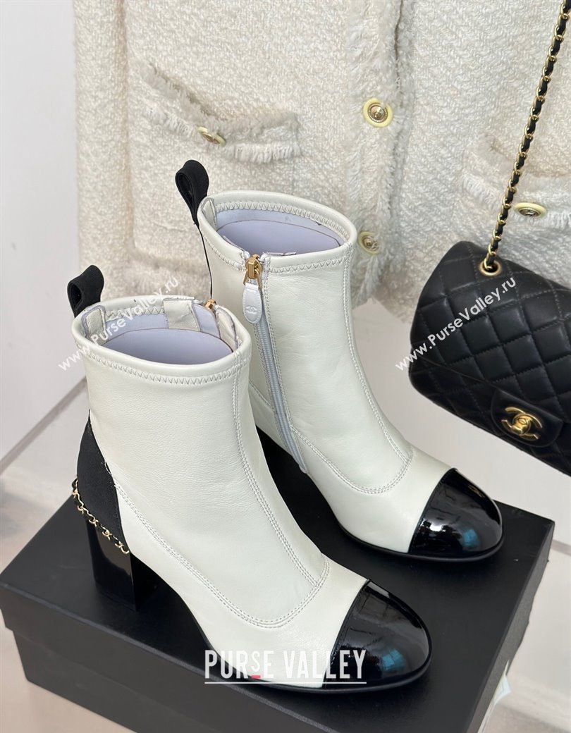 Chanel Calfskin Ankle Boots 8.5cm with Chain White 2024 CH112107 (KL-241121043)