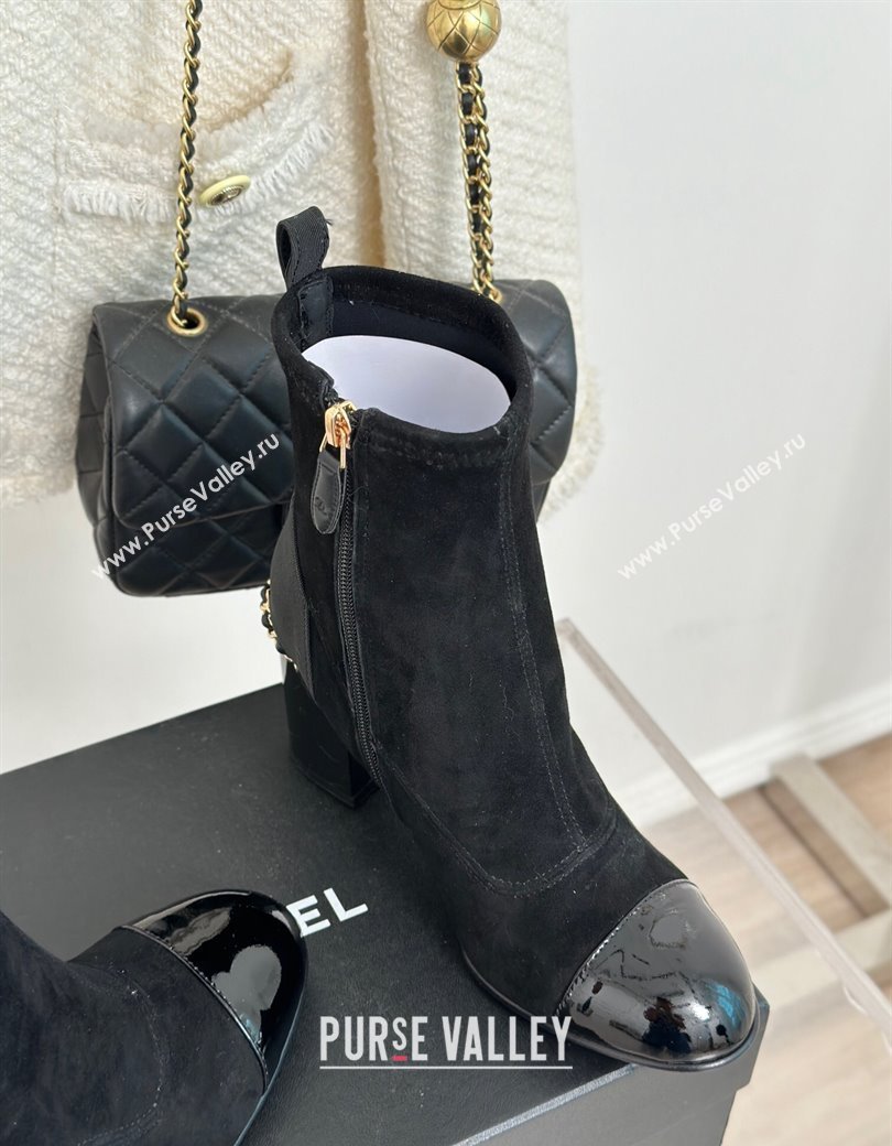 Chanel Suede Ankle Boots 8.5cm with Chain Black 2024 CH112107 (KL-241121044)