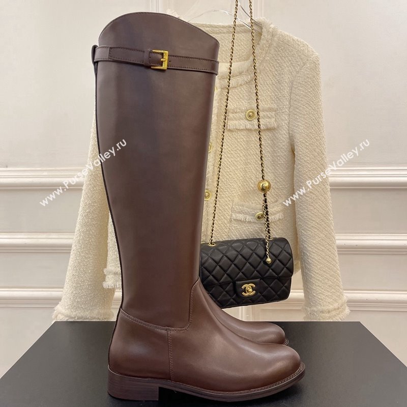 Chanel Calfskin High Boots 3cm with Buckle Brown 2024 CH112108 (KL-241121049)