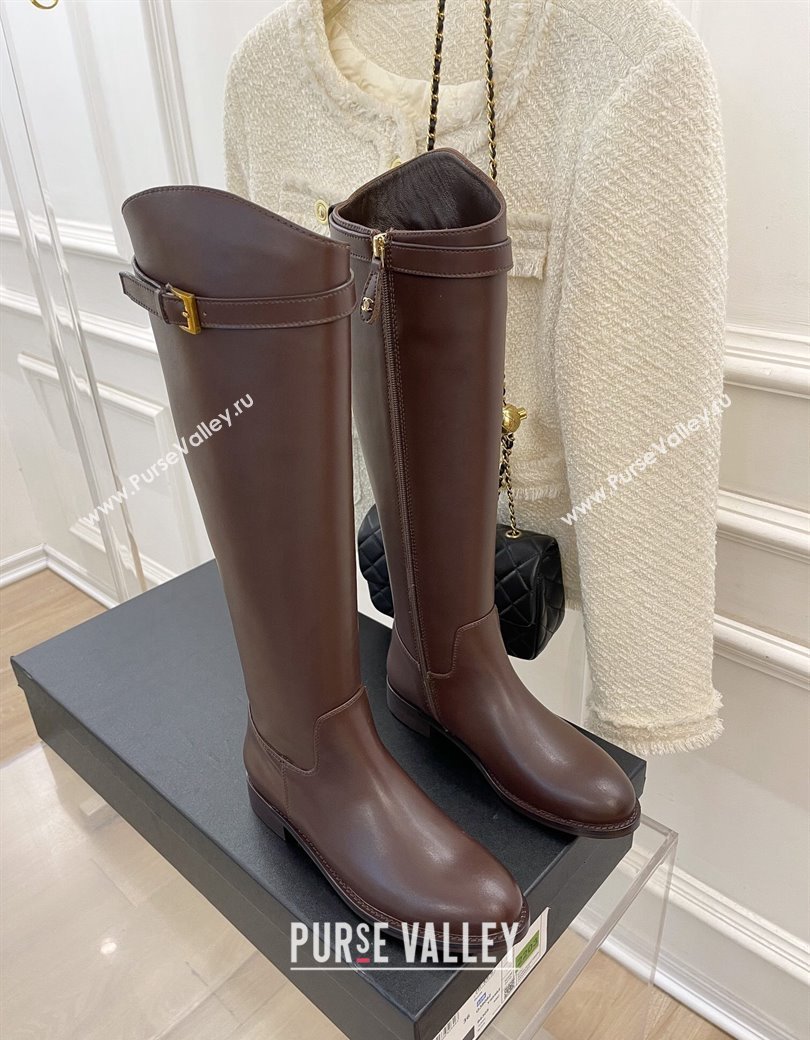 Chanel Calfskin High Boots 3cm with Buckle Brown 2024 CH112108 (KL-241121049)