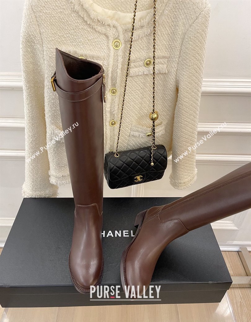 Chanel Calfskin High Boots 3cm with Buckle Brown 2024 CH112108 (KL-241121049)