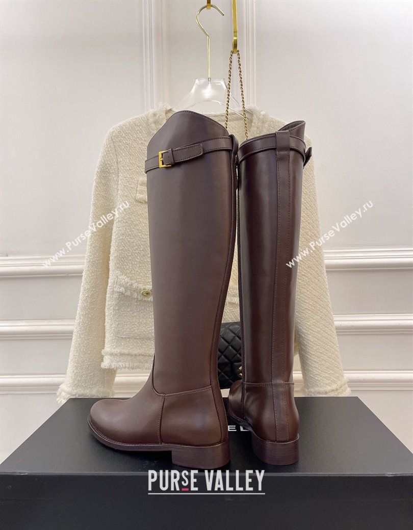 Chanel Calfskin High Boots 3cm with Buckle Brown 2024 CH112108 (KL-241121049)