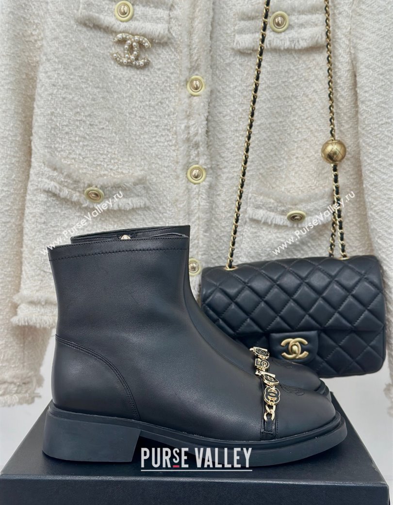 Chanel Lambskin Ankle Boots 4cm with Charm Strap Black 2024 CH112109 (KL-241121051)