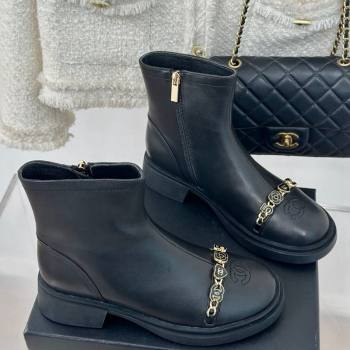 Chanel Lambskin Ankle Boots 4cm with Charm Strap Black 2024 CH112109 (KL-241121051)