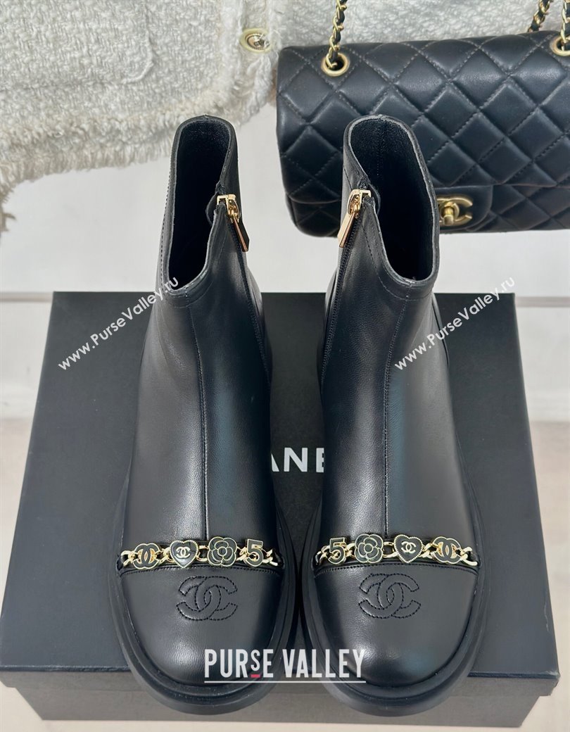 Chanel Lambskin Ankle Boots 4cm with Charm Strap Black 2024 CH112109 (KL-241121051)