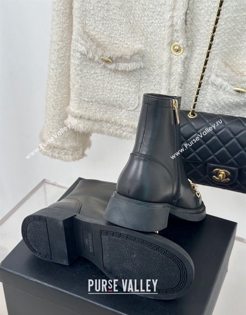 Chanel Lambskin Ankle Boots 4cm with Charm Strap Black 2024 CH112109 (KL-241121051)