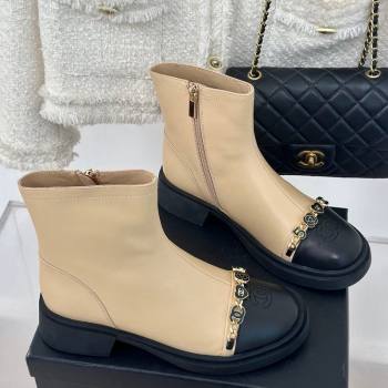 Chanel Lambskin Ankle Boots 4cm with Charm Strap Beige 2024 CH112109 (KL-241121052)