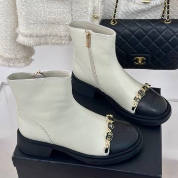 Chanel Lambskin Ankle Boots 4cm with Charm Strap White 2024 CH112109 (KL-241121053)