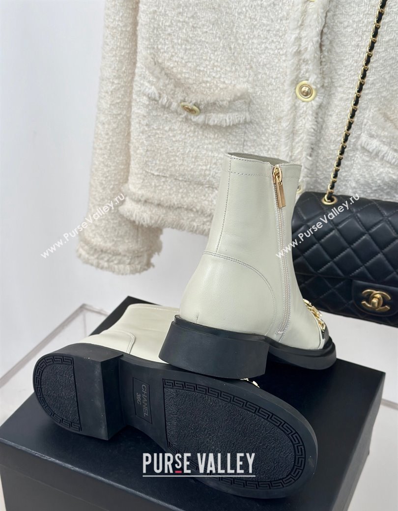 Chanel Lambskin Ankle Boots 4cm with Charm Strap White 2024 CH112109 (KL-241121053)